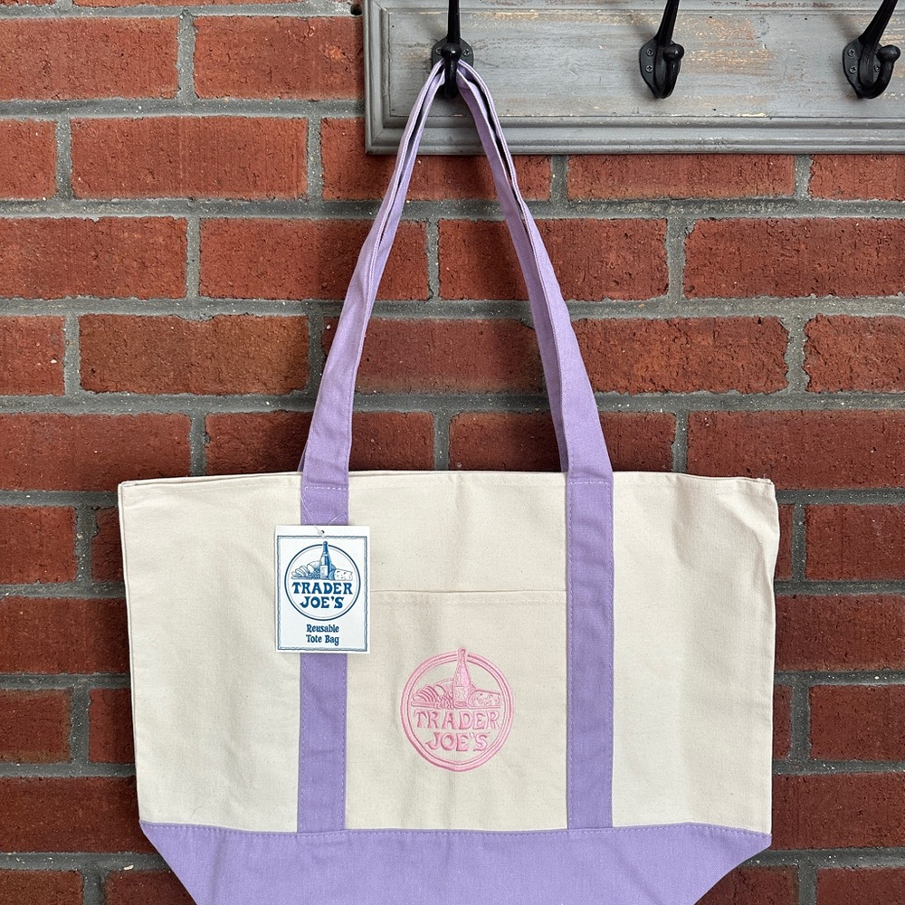 *FREE SHIPPING* NWT Trader Joe’s LARGE Canvas Tote NEW RELEASE LAVENDER LIMITED